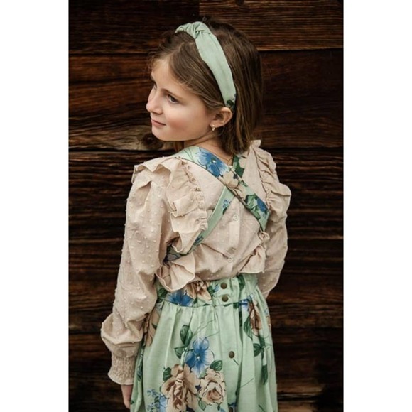 NWT Wren Amber Clothing Sarah Long Sleeve Ruffle Blouse: Tan Swiss Dot: Size 2 - Picture 5 of 7